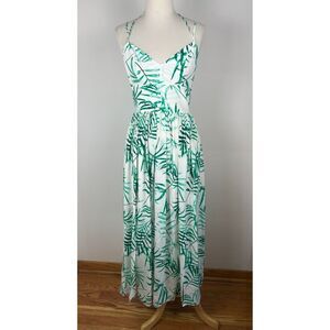NWT Amanda Uprichard Double Slit Dress Silk Halter Palm Leaf Print Rio Maxi S